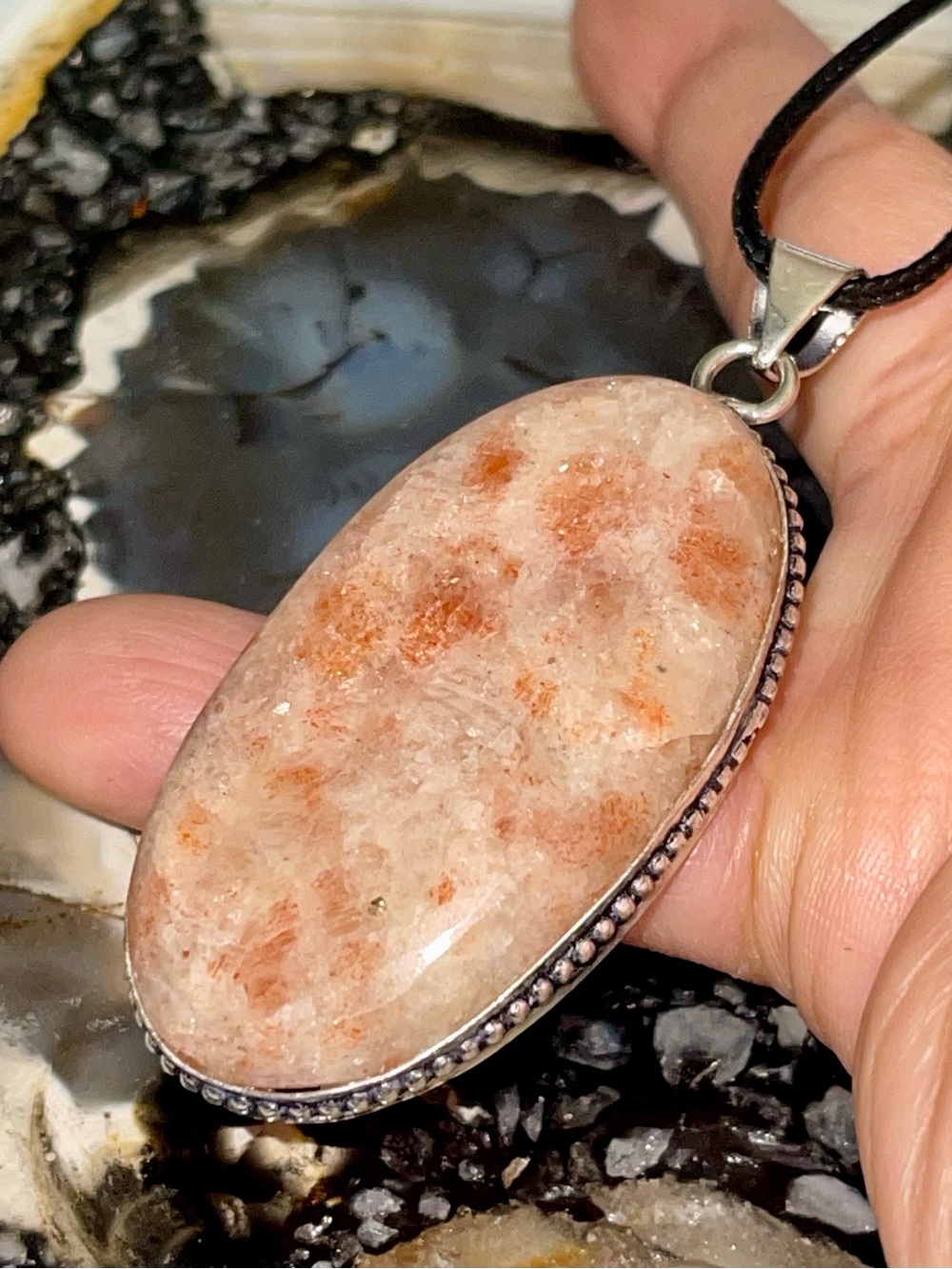 “Leadership Stone” Peach Sunstone Crystal Pendant 2 1/2”